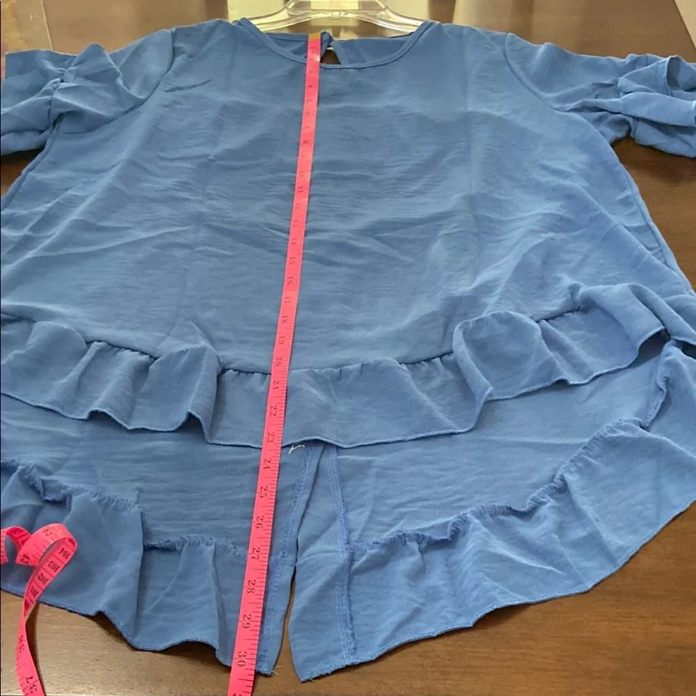 Blue Ruffle Hem Women's Top - Picture 6 of 7